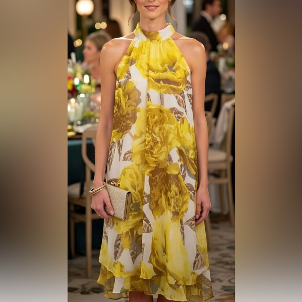 Eliza J High Halter Midi Floral A-line Dress sz 4